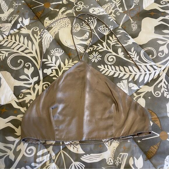 Amanda Uprichard M gray metallic crop top festival halter tank top backless - Picture 2 of 11